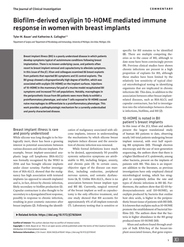 Biofilm Derived Oxylipin Mediated Autoimmune Response in Breast Implant Subjectspreview image