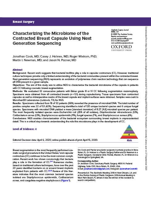 Characterizing the Microbiome of the Contracted Breast Capsule Using Next Generation Sequencingpreview image